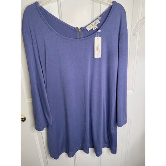 Simply Noelle Blouse Women XXL Blue Tunic Crew Neck Zip Back & Sleeves NWTs - Picture 1 of 3